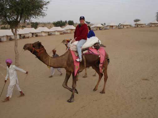 Hugh and Shelley on camel.