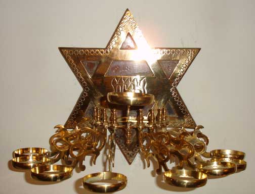 Chanukah menorah in synagogue iin Delhi.