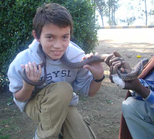 David holding snake.