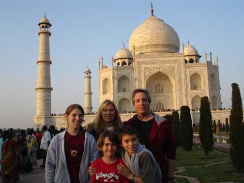 Carly, Eileen, Hugh, Alex, David in front of the Taj Mahal.