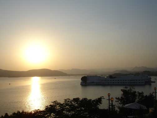 Sunset over lake in Udaipur shot from City Palace.